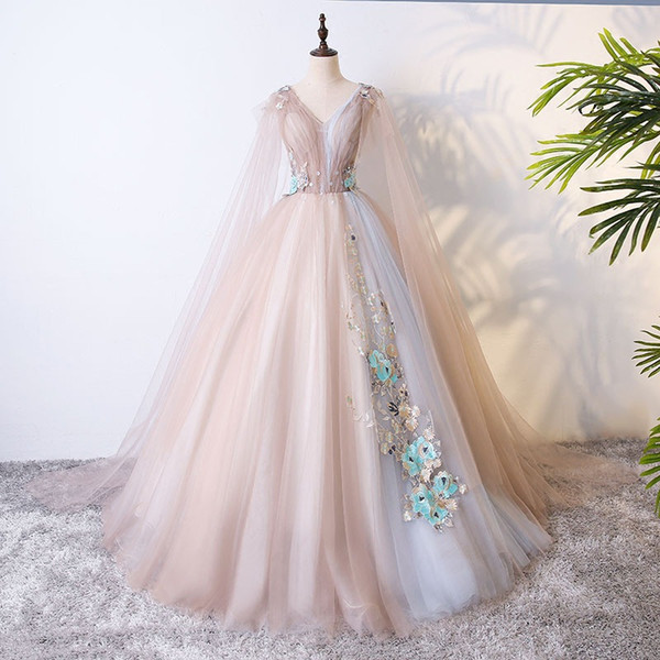 Mingli Tengda New Simple Bride Colorful Wedding Dresses Elegant Appliques V Neck Dream Princess Pearls Ball Gown Wedding Dress