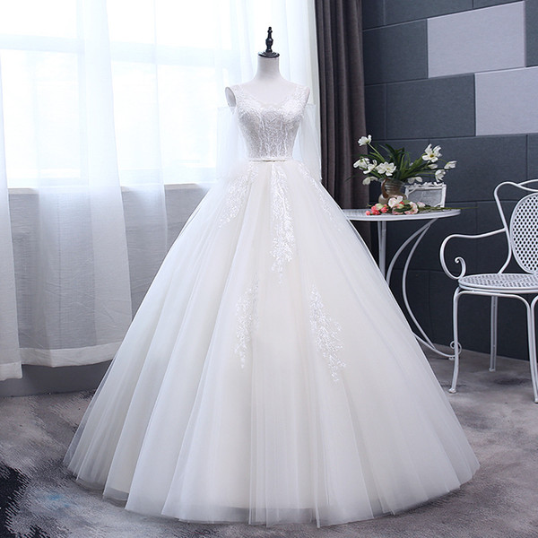 Mingli Tengda Elegant Appliques Lace Ball Gown Wedding Dresses Plus Size Luxury Dream Princess O Neck Wedding Dress vestido novia 