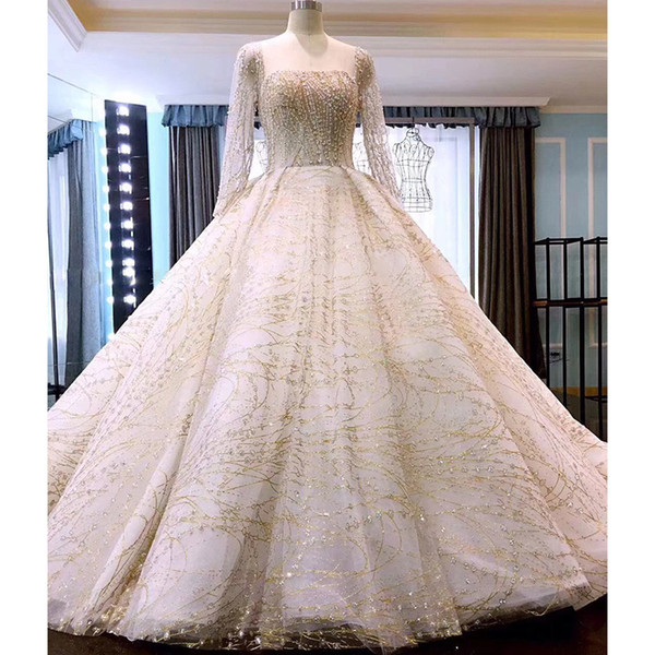 Mingli Tengda Vintage Elegant Cathedral Train Ball Gown Wedding Dresses Lace Beading Long Sleeve Wedding Dress vestidos de novia