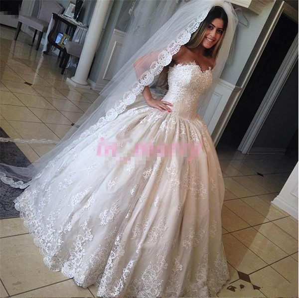 Princess Cinderella Wedding Dresses Pictures Ball Gown Sweetheart Bead New Korean Vintage Lace Victorian Muslim Islamic Wedding Gowns