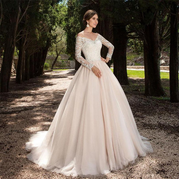 Sexy Long Sleeves V neck Ball Gowns Long Sleeves Wedding Dress Country western Vintage Wedding Gowns Custom made