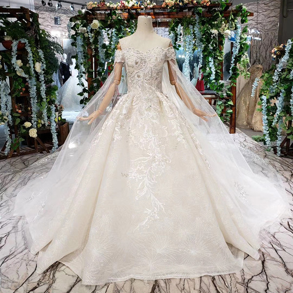 2022Latest Bohemian Wedding Dresses Strapless Neck Short Long Lace Shawl Backless Lace Up Back Sequins Crystal Applique Bridal Gowns Beach