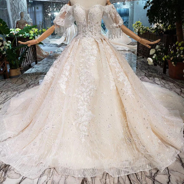 2022Newest Design Lebanon Wedding Dresses Tulle Short Sleeve Sexy Sweetheart Wedding Gowns Lace Up Back Elegant Applique Beaded Bridal Gown