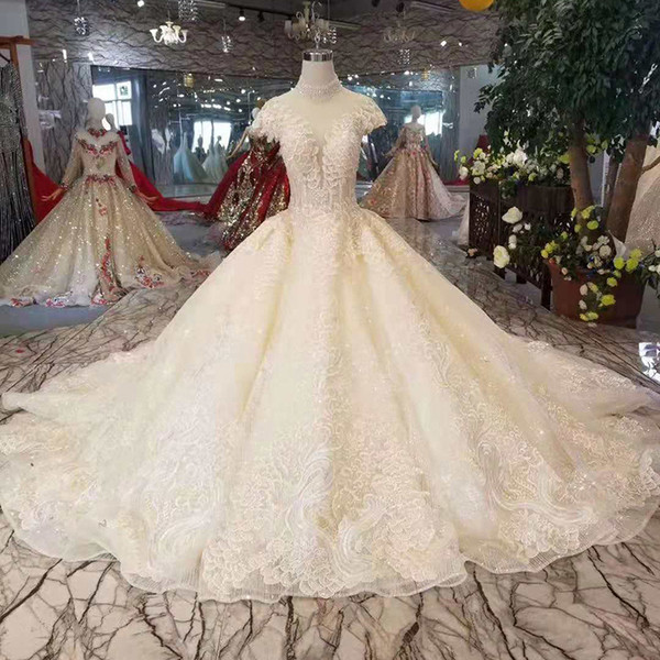 2022Luxury High Neck Wedding Dress Lace Up Open Back Multi-layer Bridal Dress Wedding Gown Ball Gown Floor Length Skirt With Train Croatia