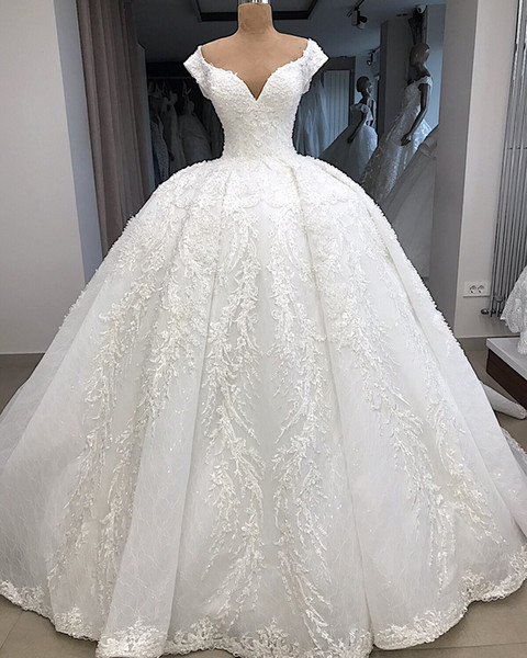 Off Shoudler Lace Ball Gown Wedding Dresses Full Appliques Sweetheart Neck Bridal Gown vestido de novia