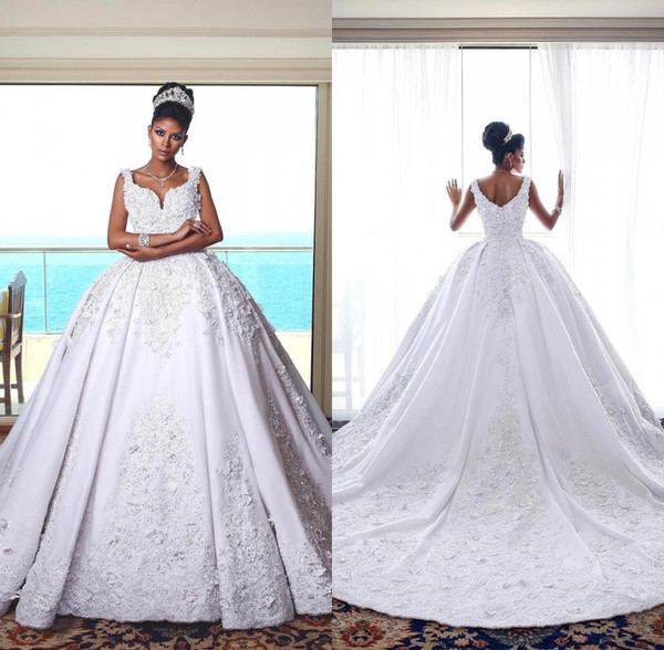 Middle East Elegant Ball Gown Wedding Dresses Appliques Sweep Train Sweetheart Neck Bridal Gown vestido de novia BC1917