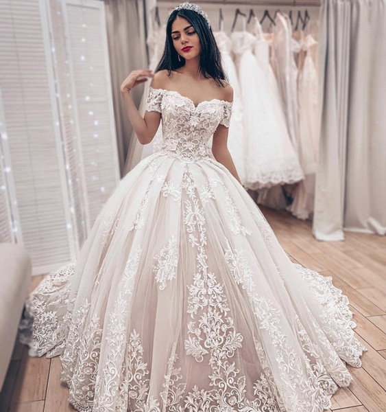 Stunning Off Shoulder with Lace Appliques Wedding Dresses Ball Gown Bridal Gown vestido de novia BC1903