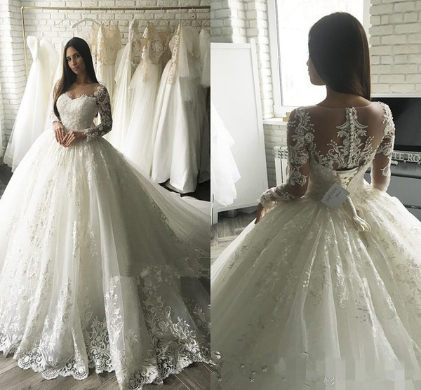 Modest Scoop Neck Long Sleeves Wedding Dresses corset Plus Size Lace Ball Gown Wedding Bridal Gowns Custom Made Dubai Saudi Arabia