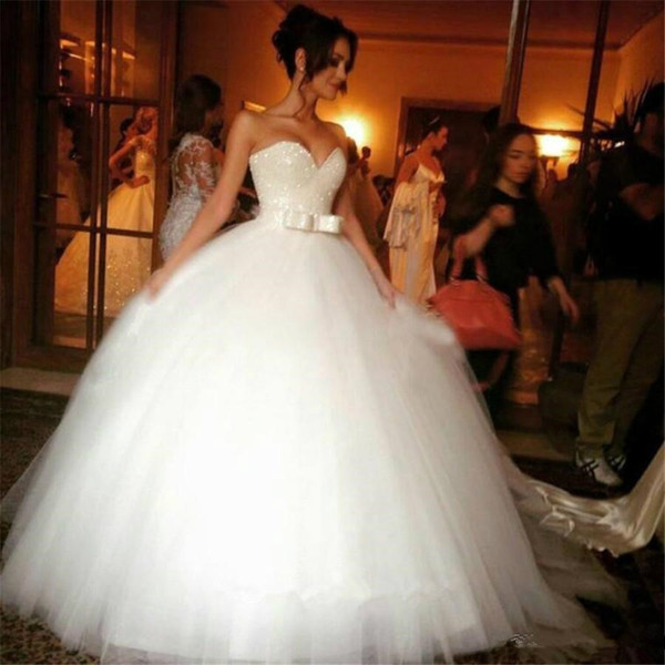 New Arrival Strapless Princess Sequin Bodice Ball Gowns Wedding Dress Beautiful Sweetheart Neckline Wedding Gowns For Spring Summer