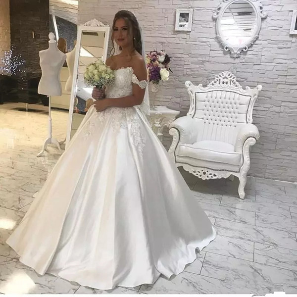 Lace Ball Gown Wedding Dresses Vintage Arabic Off-the-shoulder Beads Bridal Gowns Lace Up Vintage Plus Size Wedding Gowns