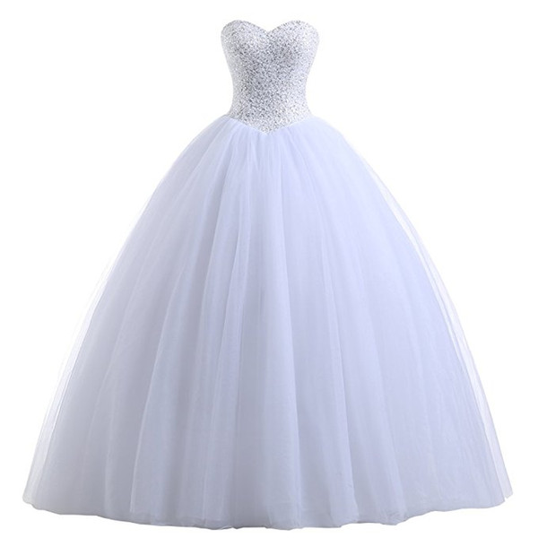 Beaded Sweetheart Tulle Ball Gown Wedding Dress White Ivory Floor Length Bridal Gowns New Wedding Dresses Vestidos De Novia