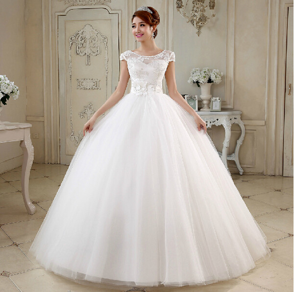 Tulle Ball Gown Wedding Dresses With Pearl Vestido De Noiva White Ivory Scoop Neck Bridal Gowns Lace Up