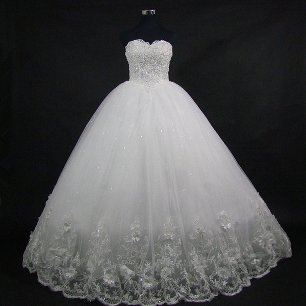 Sweetheart Soft Tulle Ball Gown Wedding Dress With Appliques Floor Length Bridal Gowns Lace Up