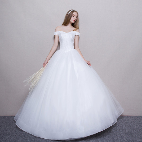 Off Shoulder Ball Gown Wedding Dresses White Ivory Wedding Gowns New Beaded Bridal Gown Lace Up