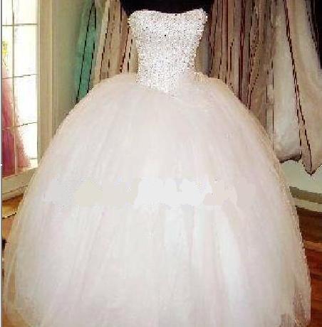 Strapless Beaded Tulle Ball Gown Wedding Dress Floor Length Bridal Gowns Lace Up Custom Made