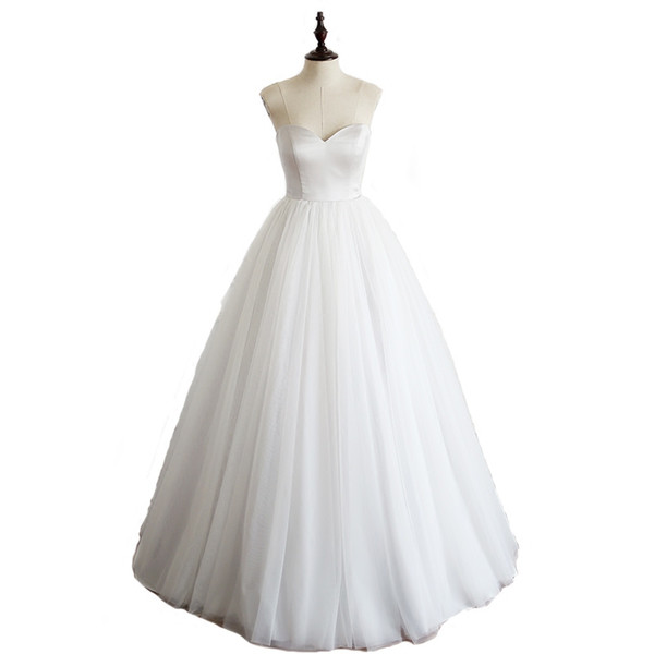 Sweetheart Tulle Satin Ball Gown Wedding Dress Lace Up Simple Wedding Gowns Romantic Bridal Dress