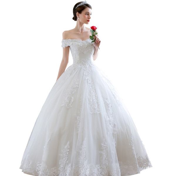 Off Shoulder Ball Gown Wedding Dress Lace Applique Bridal Gowns Lace Up Wedding Gown Vestido De Novia