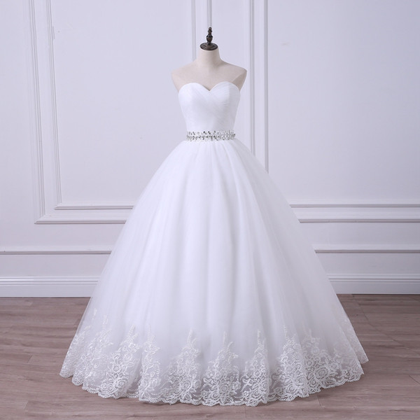 Beaded Tulle Ball Gown Wedding Dresses Sweetheart Simple Wedding Gowns Lace Up Wedding Dress Floor Length