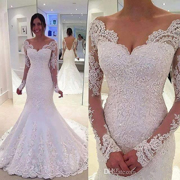 Long Sleeves Wedding Dress with Appliques Beading Mermaid Wedding Gowns Backless Bridal Dress Vestido De Noiva