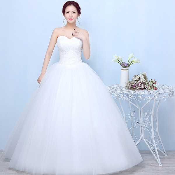 Cheap Tulle Ball Gown Sweetheart Wedding Dress 2018 High Waist Wedding Gowns with Lace Floor Length Bridal Gown