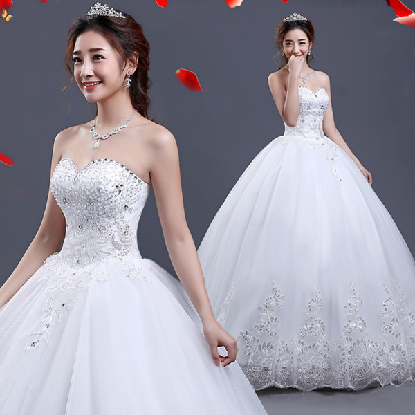 Beaded Tulle Ball Gown Sweetheart Wedding Dress Lace Up Romantic Sequined Bridal Gowns Fast 