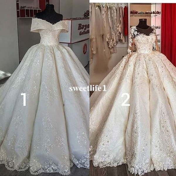 Dubai Princess Style Ball Gown Wedding Dresses Off The Shoulder Appliques Lace Crystal Bridal Gown Custom Made