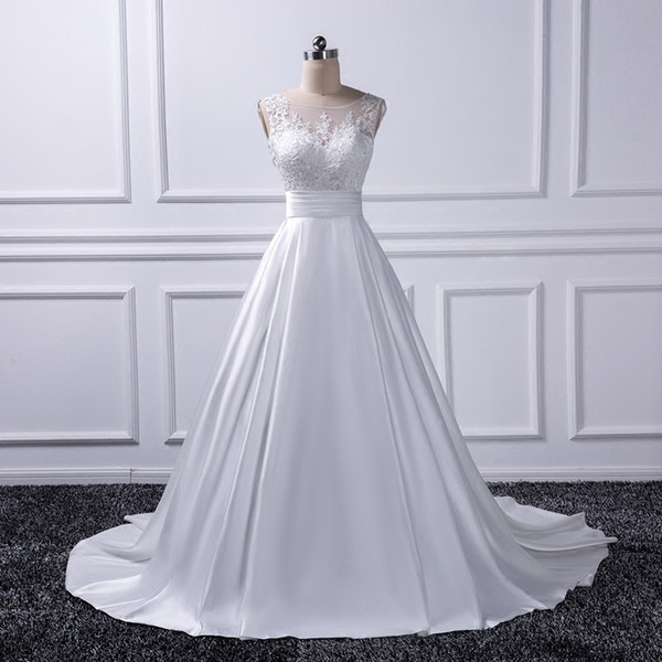 Top Quality Satin Wedding Dresses PLus Size Elegant White,ivory Bridal Gowns Accept Custom Made Wedding Dresses