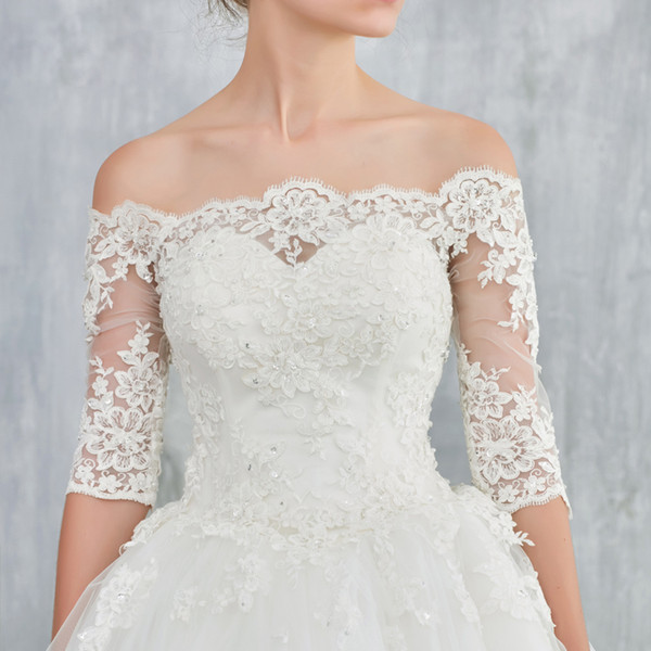 Strapless Ivory Ball Gown Wedding Dresses Lace-up Back Illusion Sheer with Floral Applique Beading Bridal Gowns