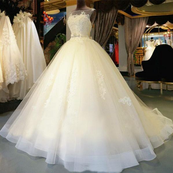 Fancy Ball Gown Wedding Dress Ivory Bridal Gowns High Quality Organza Applique with Shining Sequins Beads Open Back Court Train Wedding gown