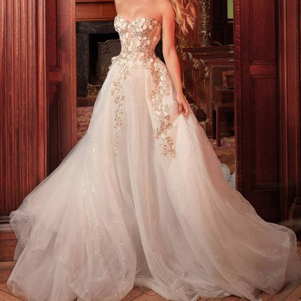 Lace Wedding Dresses Flowers Appliques A Line Tulle Floor Length Bridal Dresses Vestidos de Noiva Wedding Gowns