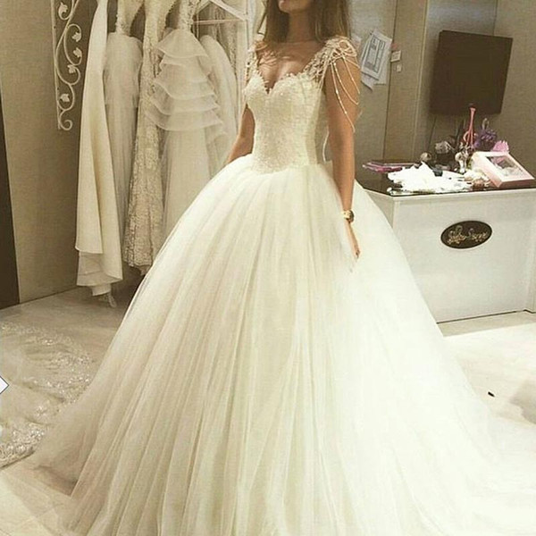 Ball Gown Wedding Dresses Sweetheart Neckline Beading Tassel Floor Length Bridal Dresses