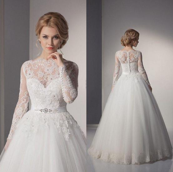 Mingli Tengda Sexy Ball Gown Wedding Dresses Elegant Appliques Lace Long Sleeve Wedding Dress High Neck Bridal Dress vestido de noiva 