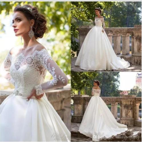 Mingli Tengda Sexy Sheer Neck Appliques Lace Boho Wedding Dress Long Sleeve Off Shoulder Ball Gown Wedding Dresses vestidos de noiva