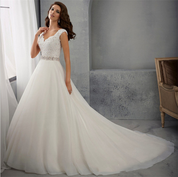 Mingli Tengda Sexy V Nevk Ball Gown Wedding Dresses Appliques Lace Wedding Gowns Sweep Train Backless Bridal Dresses vestido de noiva 