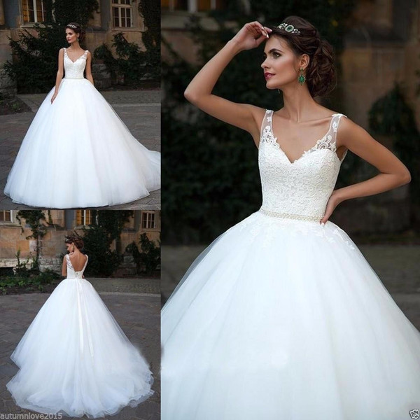 Mingli Tengda Sexy V Neck Ball Gown Wedding Dresses Elegant Open Back Bridal Dresses Simple Long Wedding Gowns vestidos de novia 