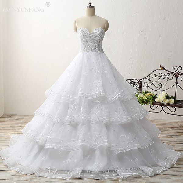 Classical Lace Backless Custom Made Ball Gown Long Wedding Dresses Popular New Design Elegant Sweep Train Bridal Gowns