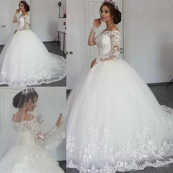 Vestidos de novia Ball Gown Plus Size Wedding Dresses Long Sleeve Lace Appliqued Off Shoulder Floor Length Formal Bridal Gowns Cheap