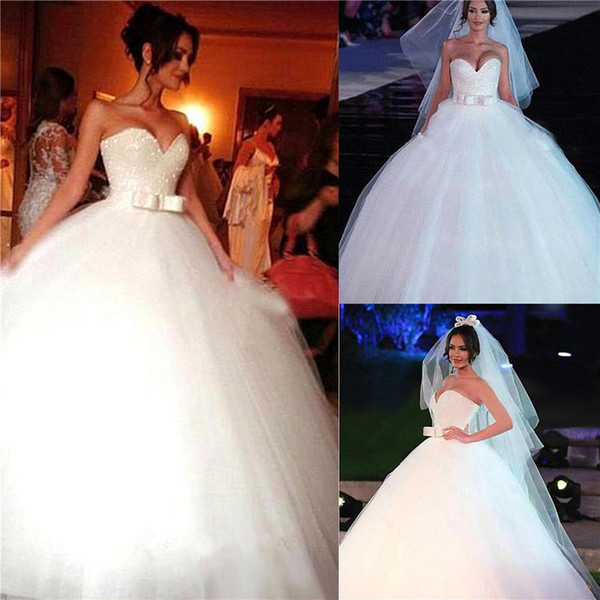 Vestidos de novia Ball Gown Plus Size Wedding Dresses Strapless Major Beading Formal Occasion Tulle Bow Bridal Gowns Custom Made