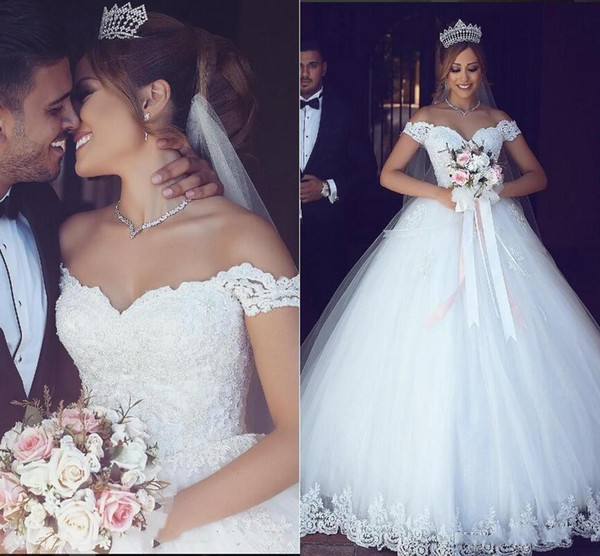 Ball Gown Wedding Dresses Off the Shoulder Sweetheart White Tulle Gorgeous Bridal Gowns Custom Made Floor Length robe de mariée