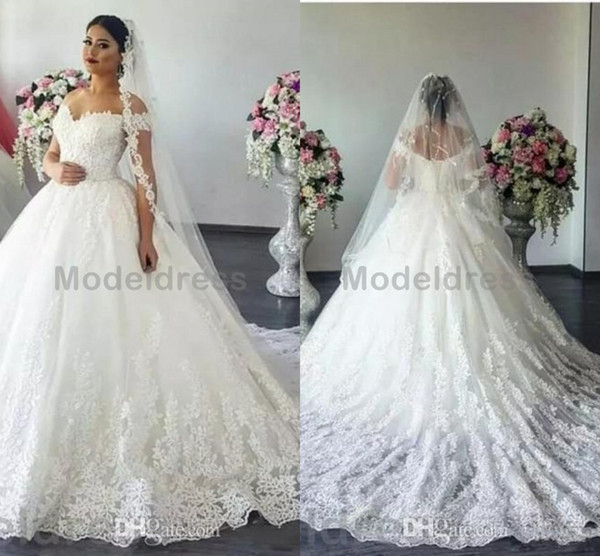 Vintage Lace Wedding Dresses Ball Gown Sweetheart Backless Sweep Train Off Shoulder Appliques Bridal Gowns Plus Size Arabic Customized