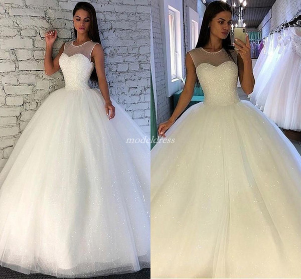 Exquisite Ball Gown Wedding Dresses Jewel Sweep Train Sequined Major Beading Arabic Garden Chapel Bridal Gowns vestido de novia