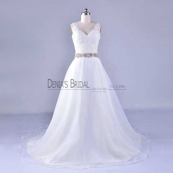 Ball Gown Wedding Dresses with V-Neck Pearls Crystal Belts Court Train Beaded Pearls Embroidery Bridal Gowns