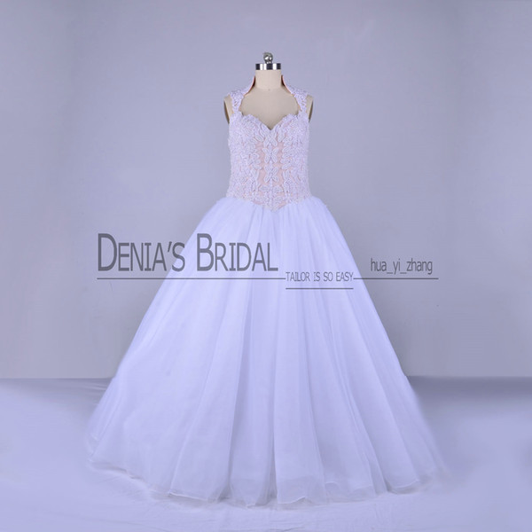 2017 Ball Gown Plus Size Wedding Dresses Real Image Sexy Queen Anne Neckline with Beaded Bodice V Waist Sweep Train Bridal Gowns