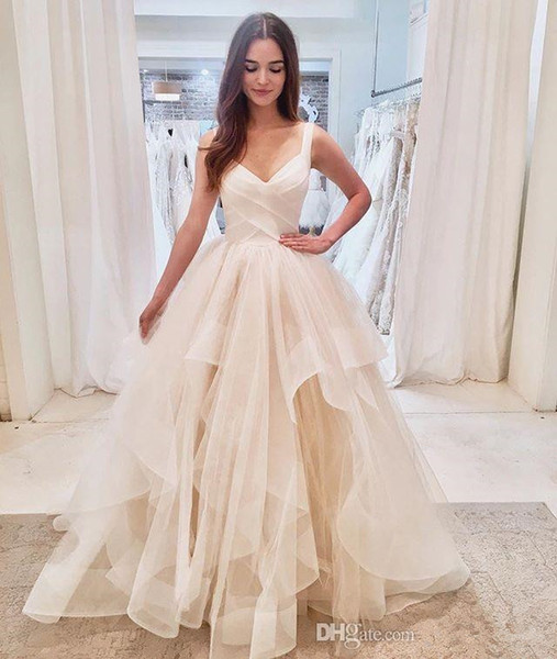 Ruffled Tulle Princess Wedding Dresses New Simple Style Spaghetti Strap Ball Gown Bridal Gowns Vestidos De Novia Fashionable W500