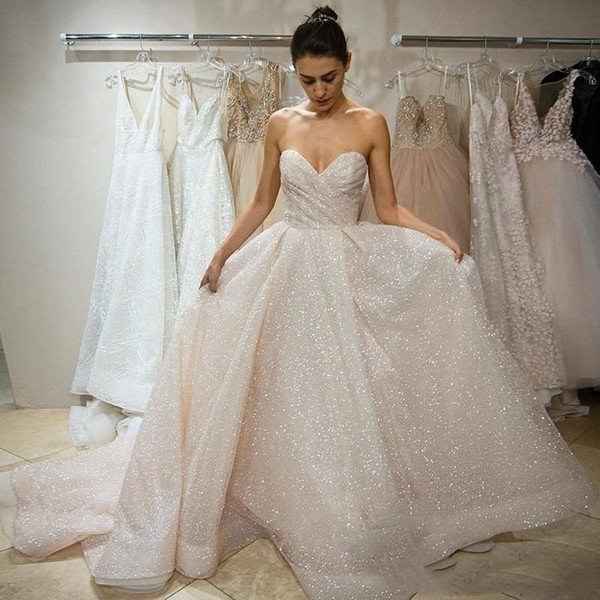 ligth pink plus size wedding dresses strapless sequined bling bridal dresses elegant simple wedding gowns custom made