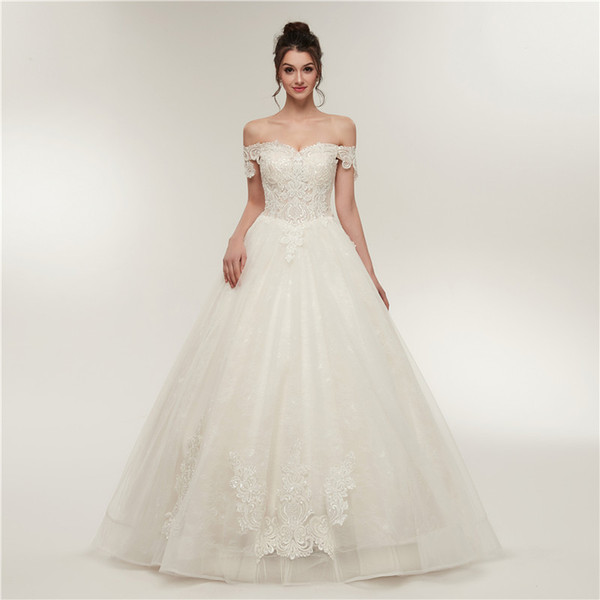 Lace Ball Gown Wedding Dresses Off Shoulder new arrival beaded lace up bridal wedding gowns