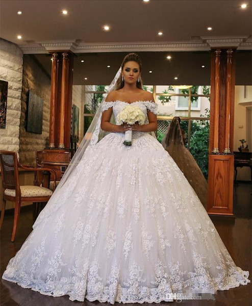 Lace Ball Gown Wedding Dresses Sweetheart Off Shoulder Beading Backless Plus Size Dubai Saudi Arabic Bridal Dress