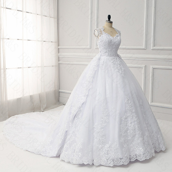 Princess detachable Wedding Dresses lace appliques ball gown removable train glamorous sequin real picture wedding dress