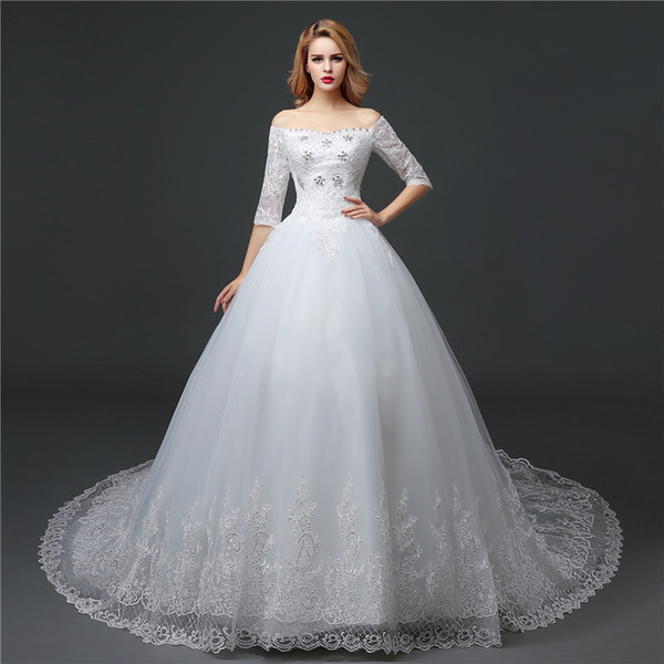 Shanghai Story Off Shoulder Lace Train Wedding Gown With Bow For Bridal 2016