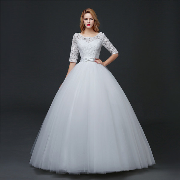 Shanghai Story Half Sleeve Ball Gown Wedding Dress With Bow Backless Bridal Gown fro women